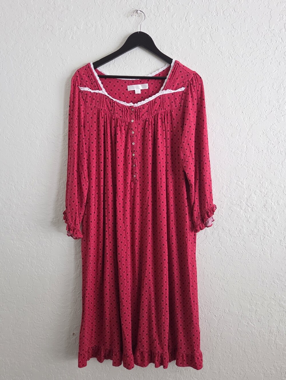 Eileen West Women Red white nightgown Medium floral lounge ruffle sleeves